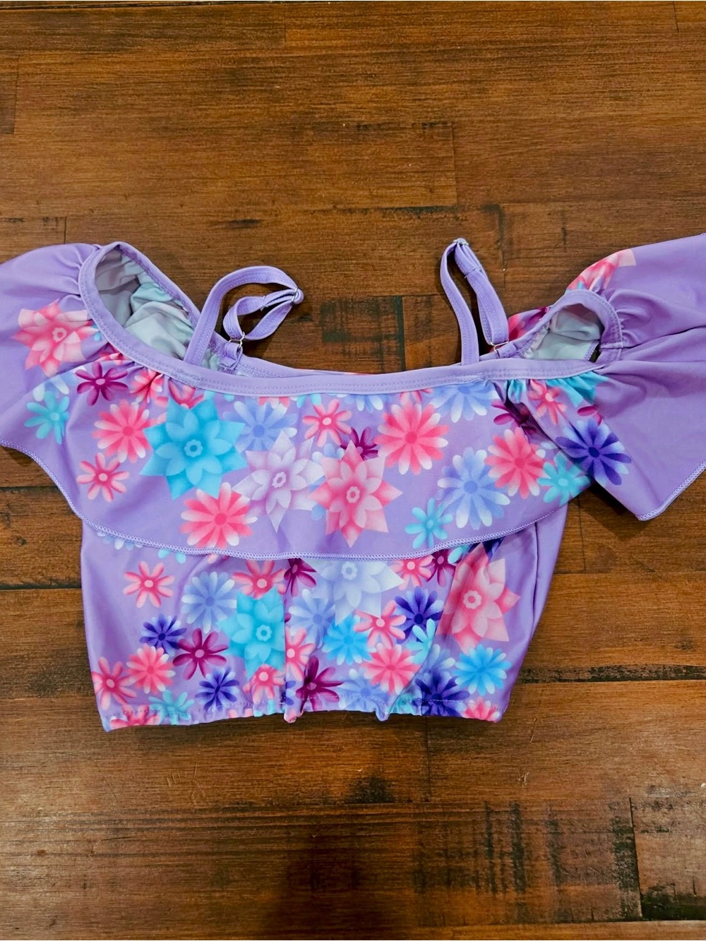 Lavender Floral Off-Shoulder Bikini Top - Women Swim Bikinis